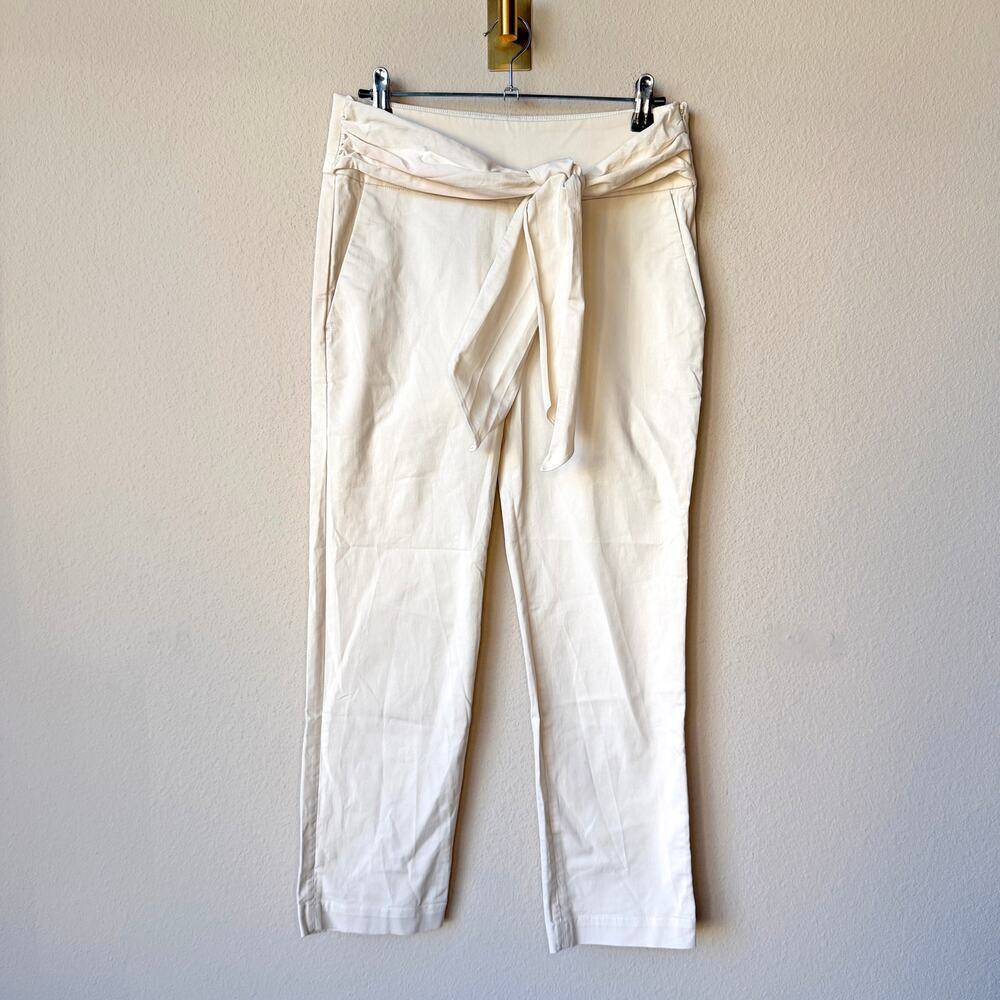 Brunello Cucinelli Off-White Cotton Tie Waist Cropped Pants Size US 2